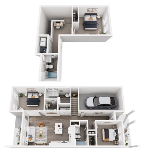 Floor plan for 3 beds, 3 baths, 1442 sqft